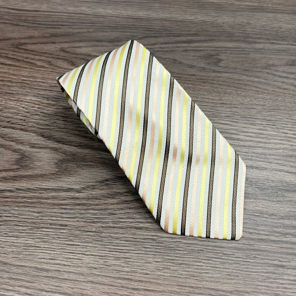 Clericci White, Peach, Yellow & Black Stripe Tie